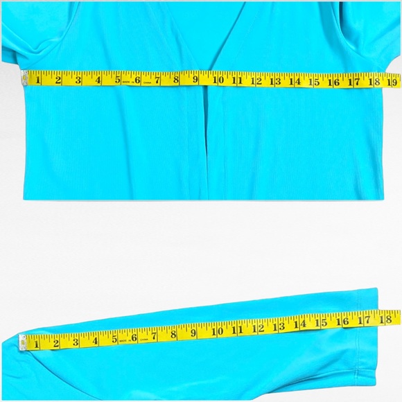 TTC 3pc Set Aqua Turquoise Open Front Cardigan Matching Striped/Solid Tank Tops - Picture 10 of 16